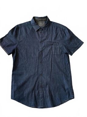 Calvin Klein Men's Navy Striped Casual Short Sleeve -Size Medium